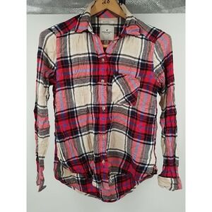 American Eagle Womens Shirt XS Boyfriend Fit Plaid Flannel Long Sleeve Button Up